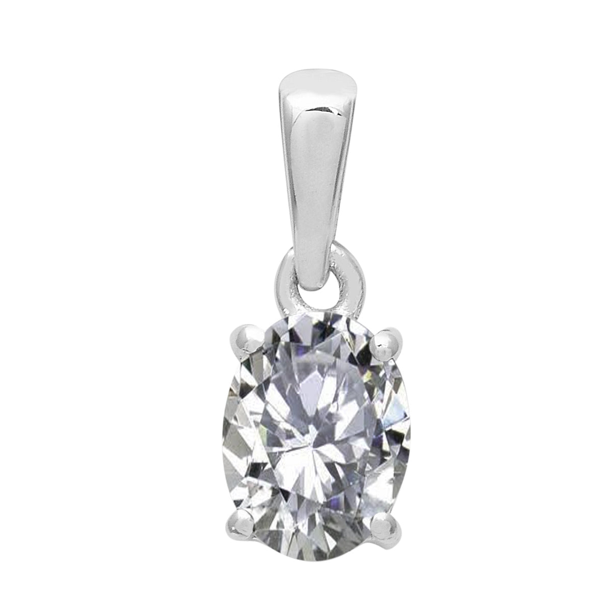 Multi Stone Oval Solitaire Pendant - Sterling Silver