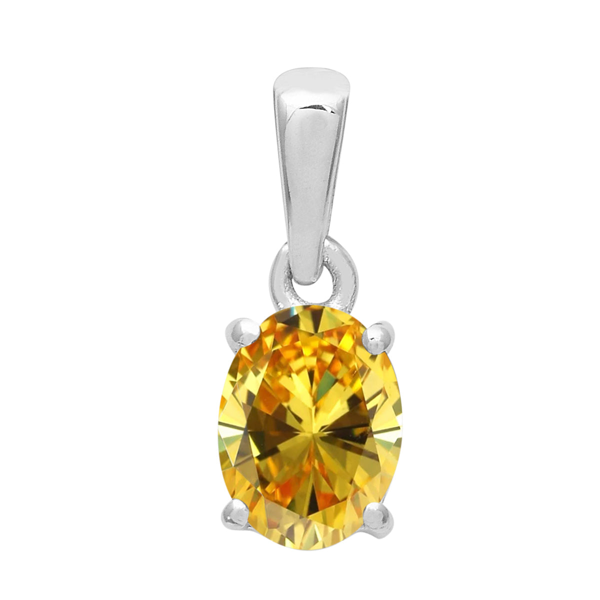 Multi Stone Oval Solitaire Pendant - Sterling Silver