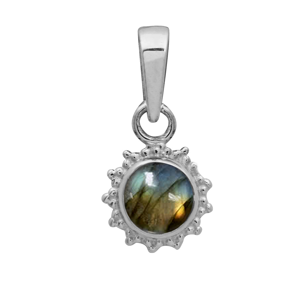 Multi Stone Sunburst Round Pendant - Sterling Silver