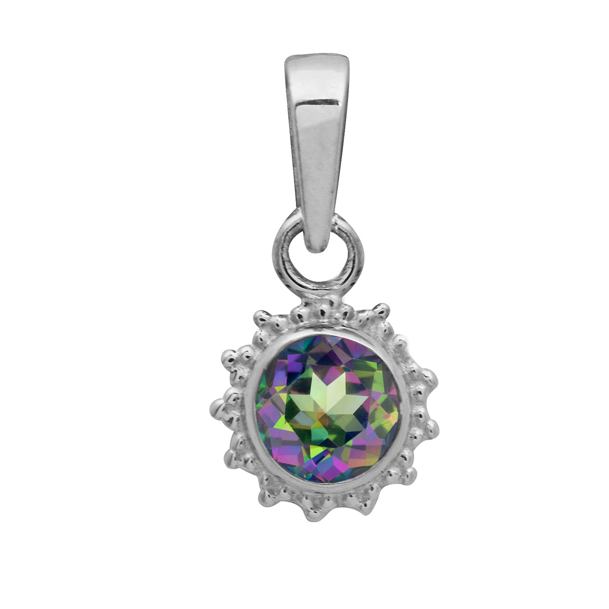 Multi Stone Sunburst Round Pendant - Sterling Silver