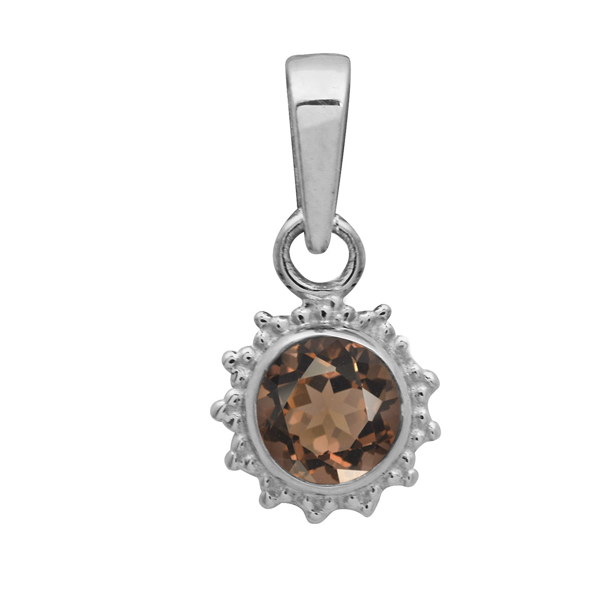 Multi Stone Sunburst Round Pendant - Sterling Silver