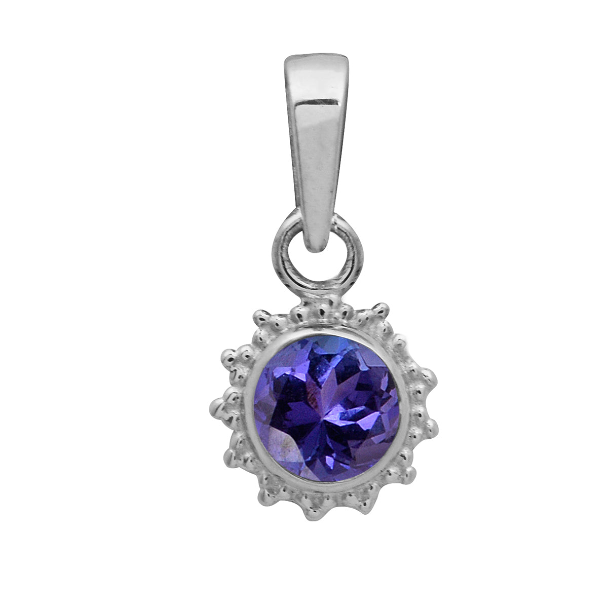 Multi Stone Sunburst Round Pendant - Sterling Silver