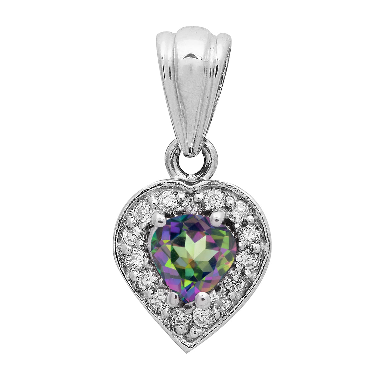 Multi Stone Heart-Shaped Pendant - Sterling Silver