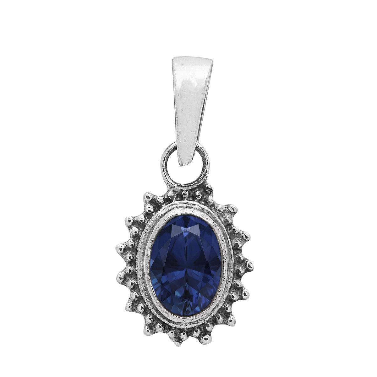 Multi Stone Silver Oval Pendant - Sterling Silver