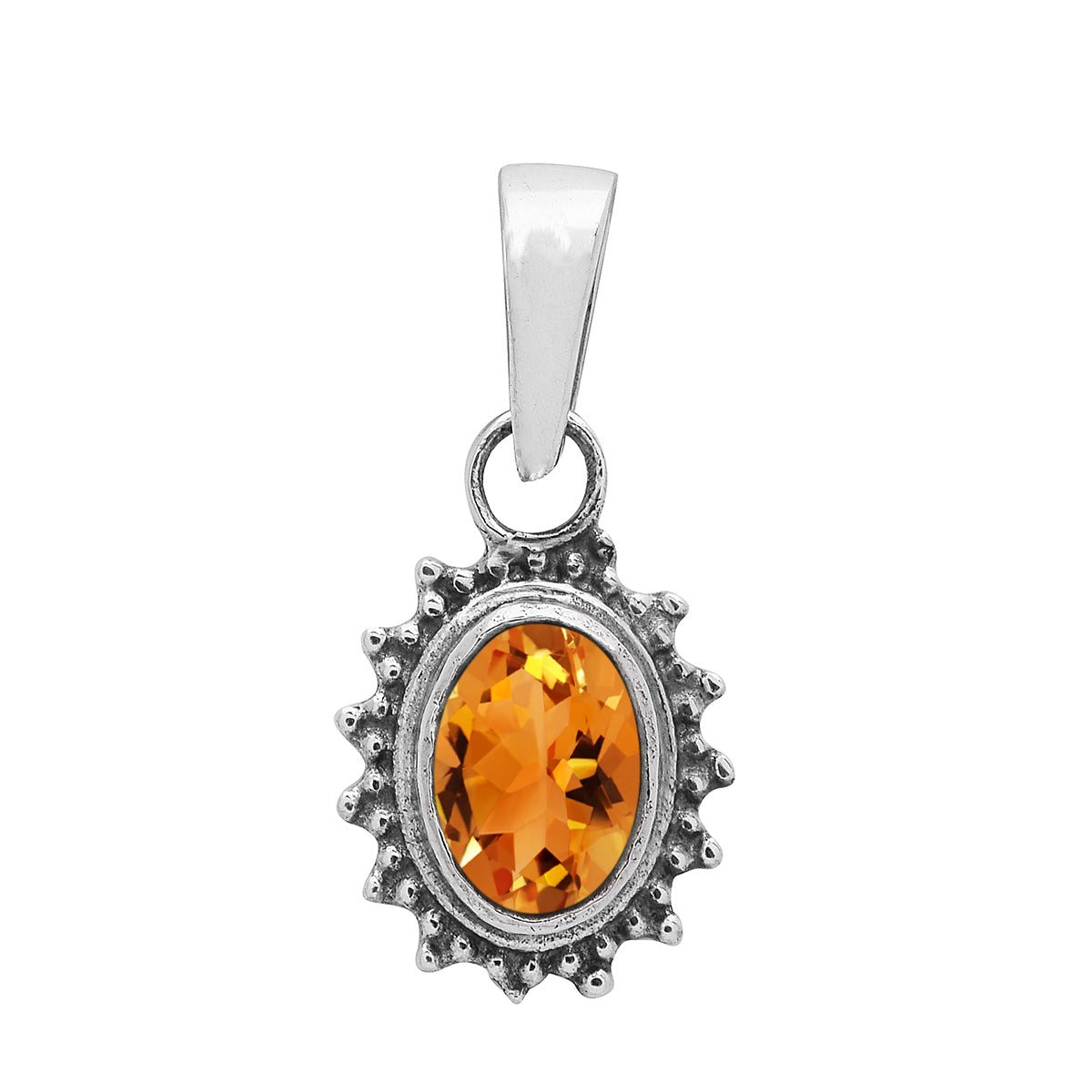 Multi Stone Silver Oval Pendant - Sterling Silver