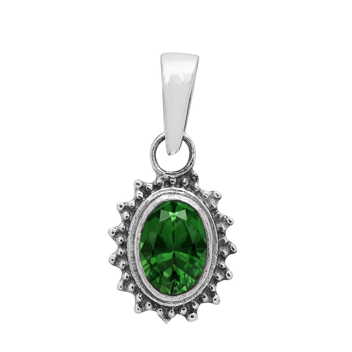 Multi Stone Silver Oval Pendant - Sterling Silver