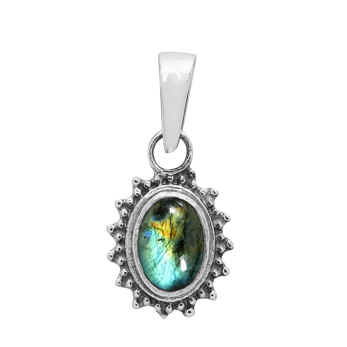 Multi Stone Silver Oval Pendant - Sterling Silver