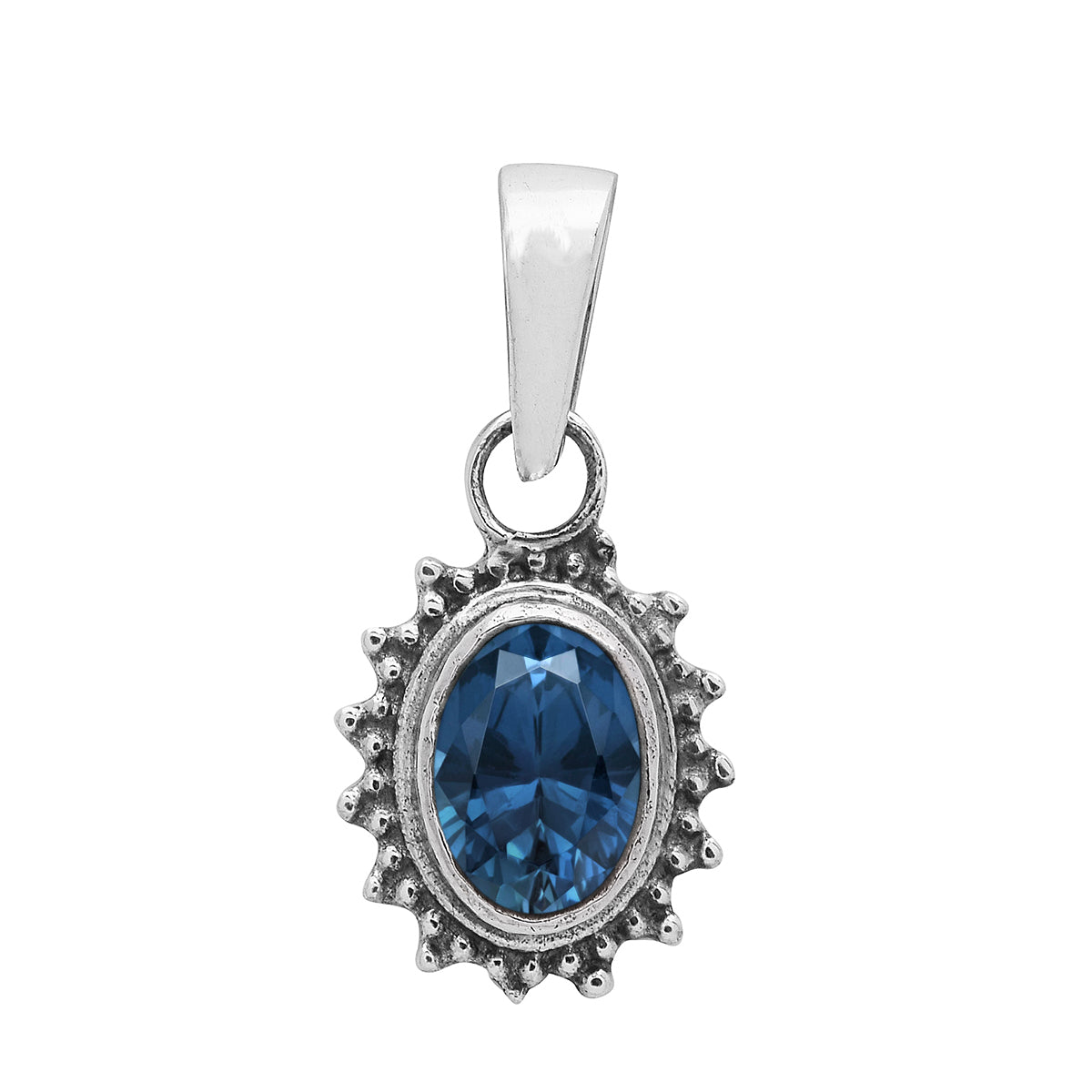 Multi Stone Silver Oval Pendant - Sterling Silver