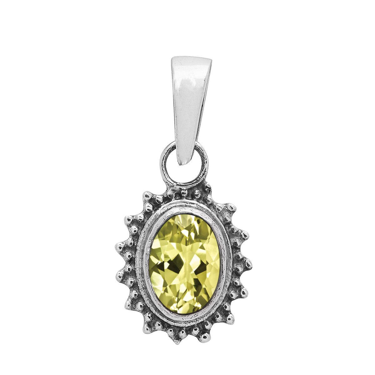 Multi Stone Silver Oval Pendant - Sterling Silver