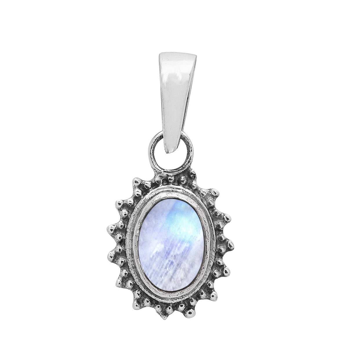 Multi Stone Silver Oval Pendant - Sterling Silver
