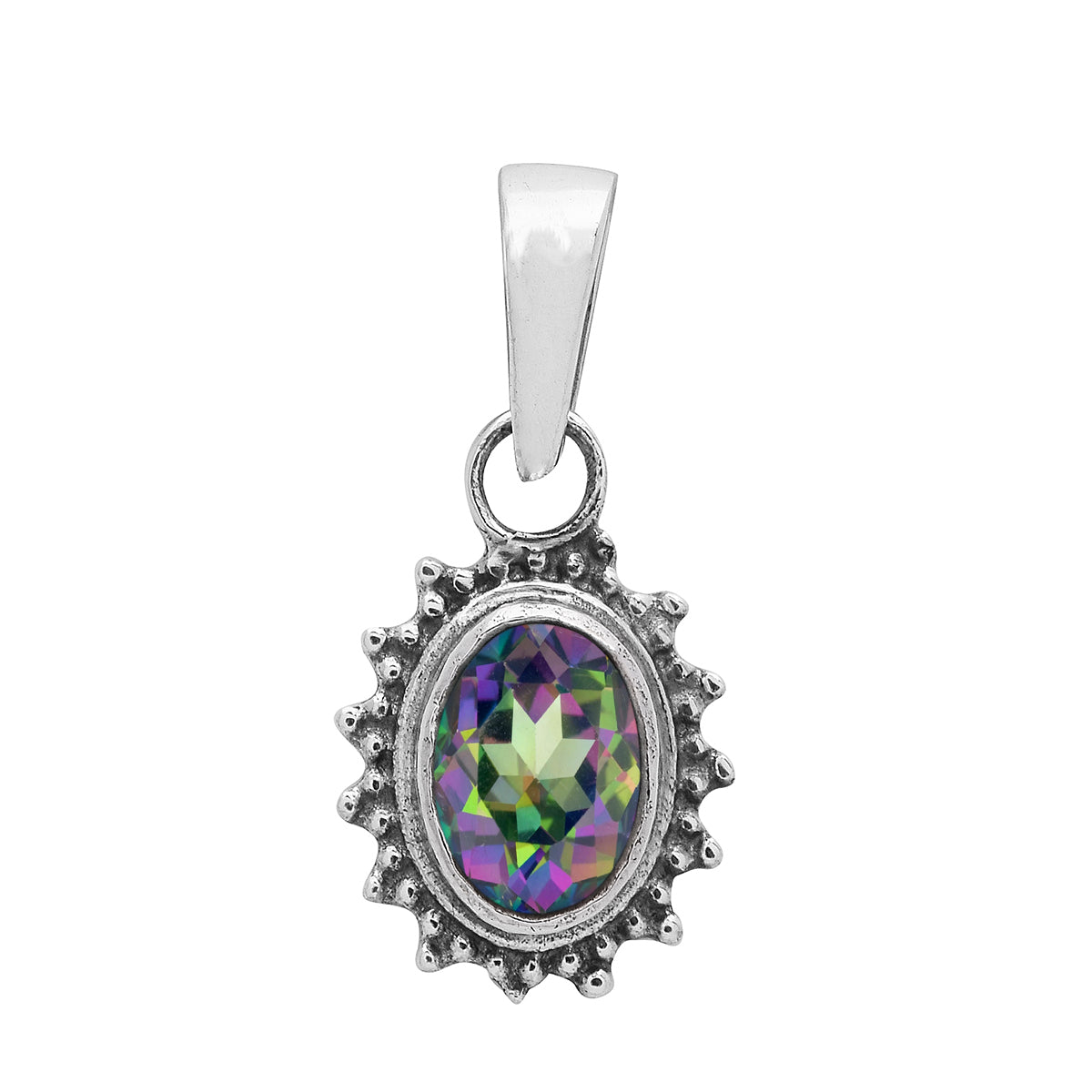 Multi Stone Silver Oval Pendant - Sterling Silver