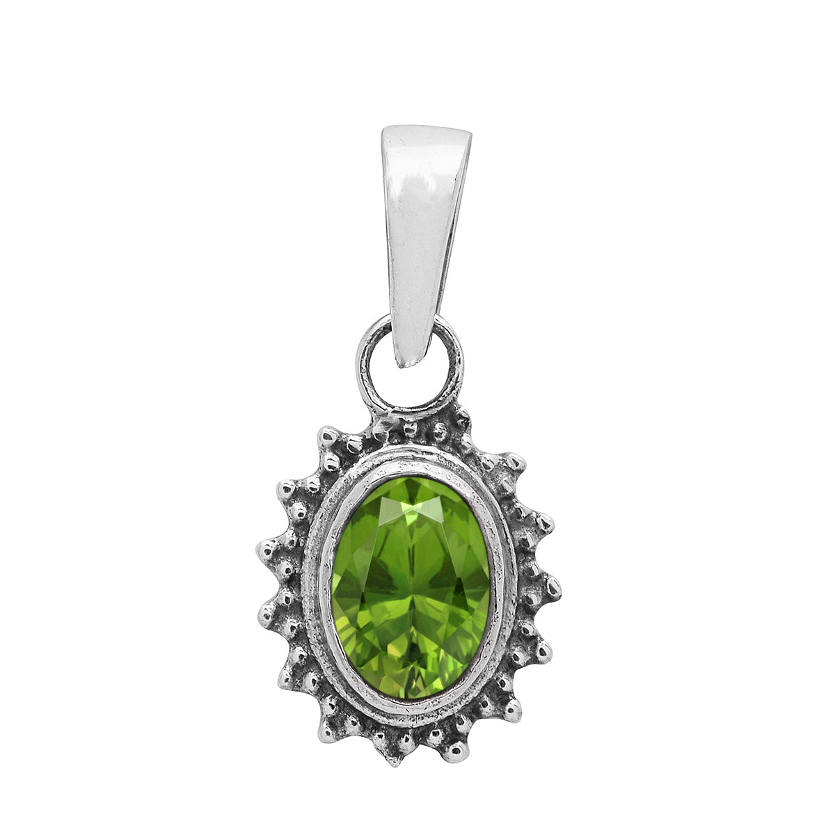 Multi Stone Silver Oval Pendant - Sterling Silver