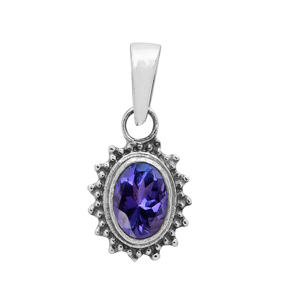 Multi Stone Silver Oval Pendant - Sterling Silver