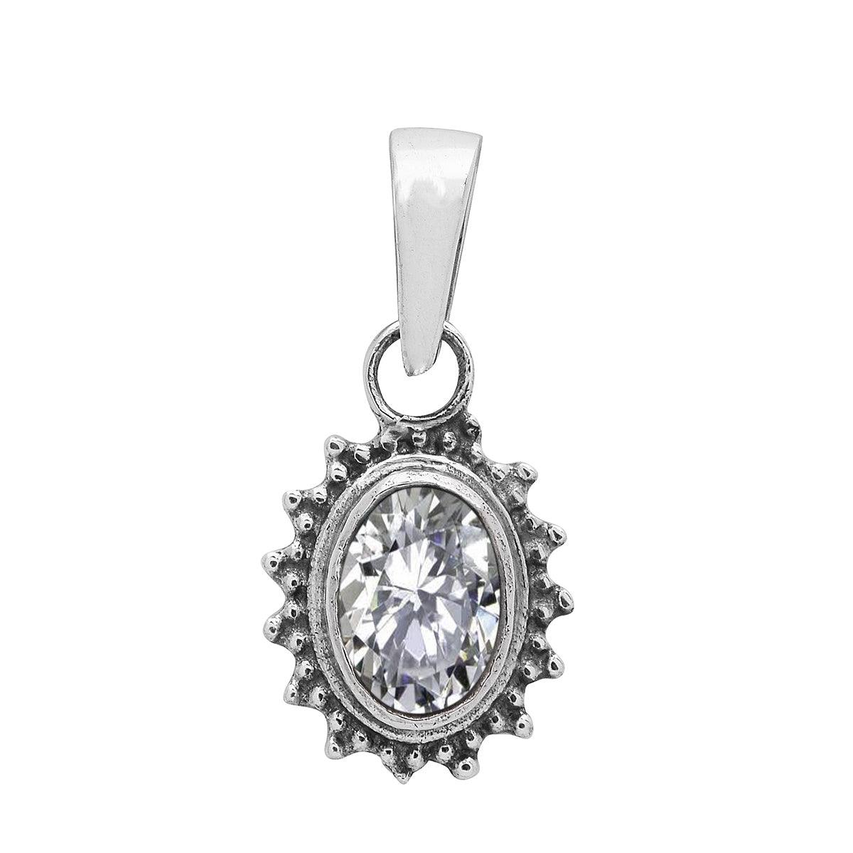 Multi Stone Silver Oval Pendant - Sterling Silver