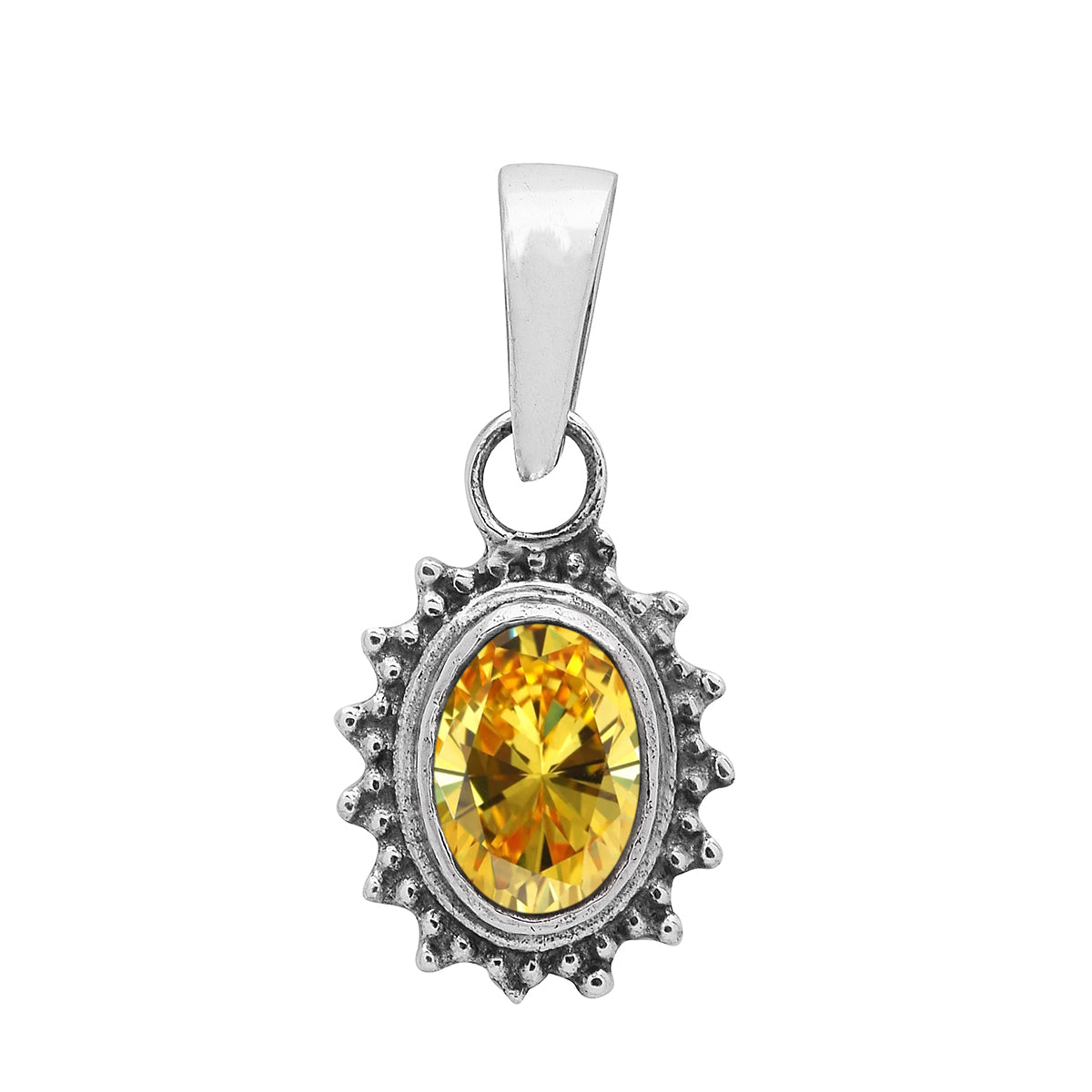 Multi Stone Silver Oval Pendant - Sterling Silver