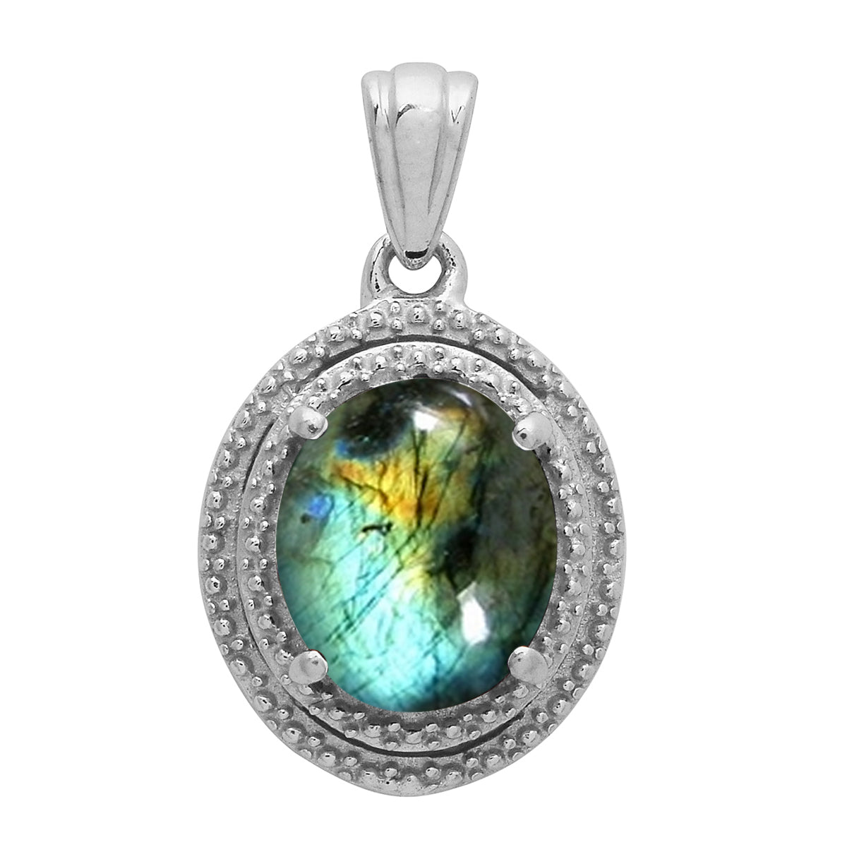 Multi Stone Oval Cut Solitaire Pendant - Sterling Silver