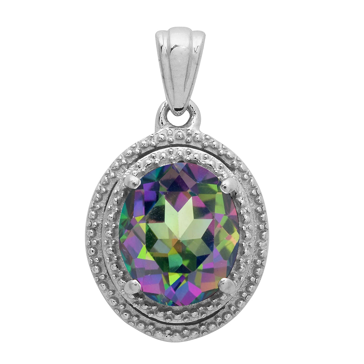 Multi Stone Oval Cut Solitaire Pendant - Sterling Silver