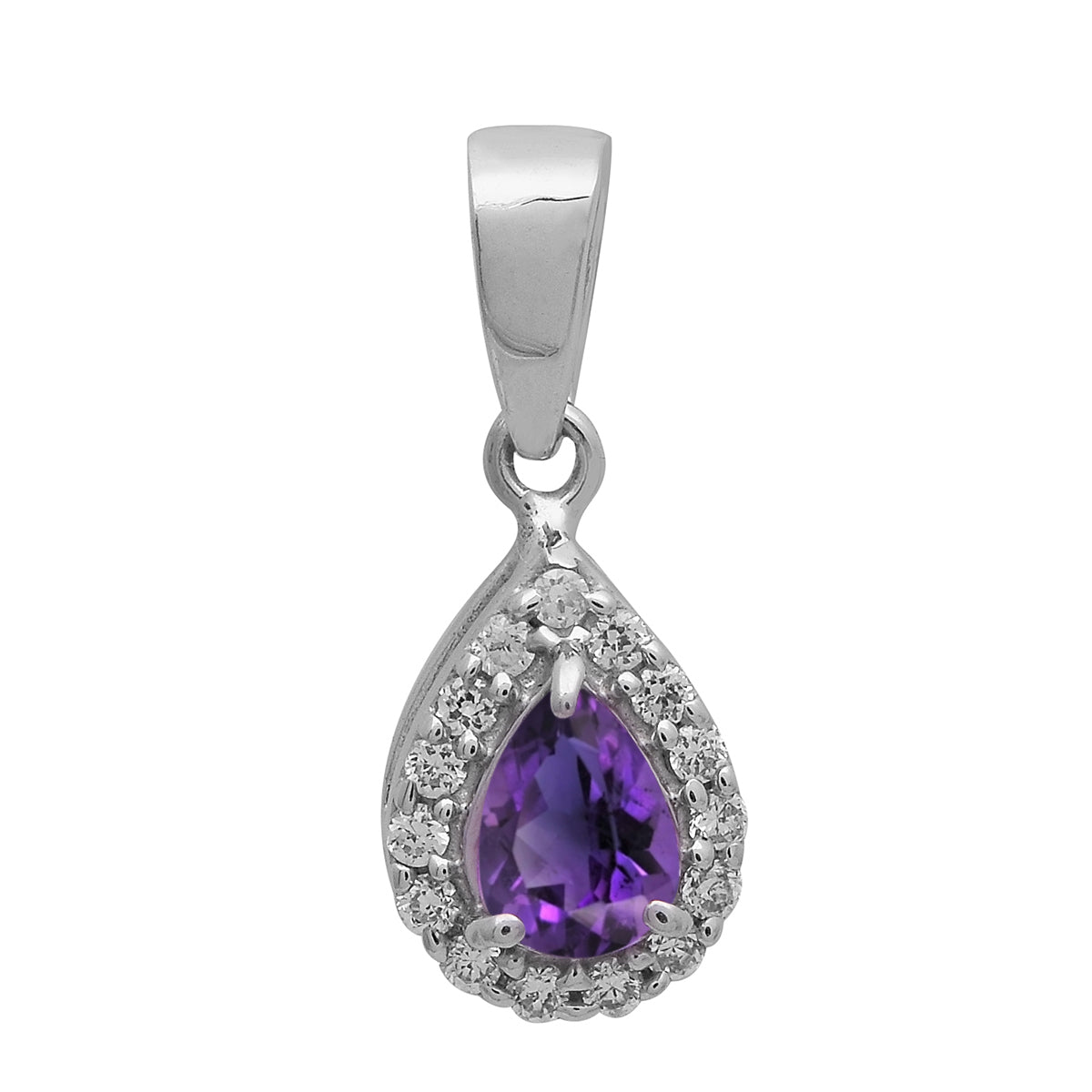 Multi Stone Pear Halo Pendant - Sterling Silver