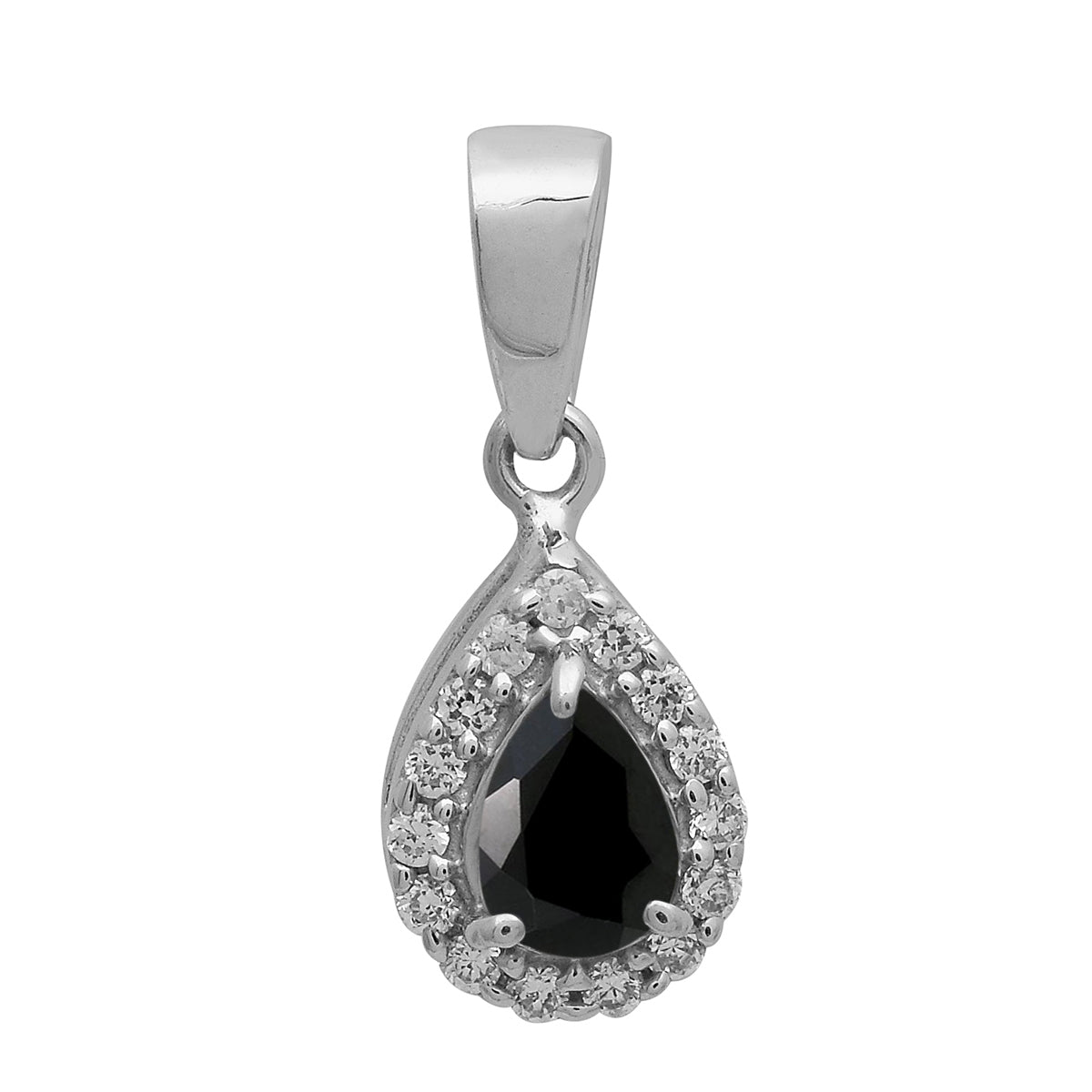 Multi Stone Pear Halo Pendant - Sterling Silver