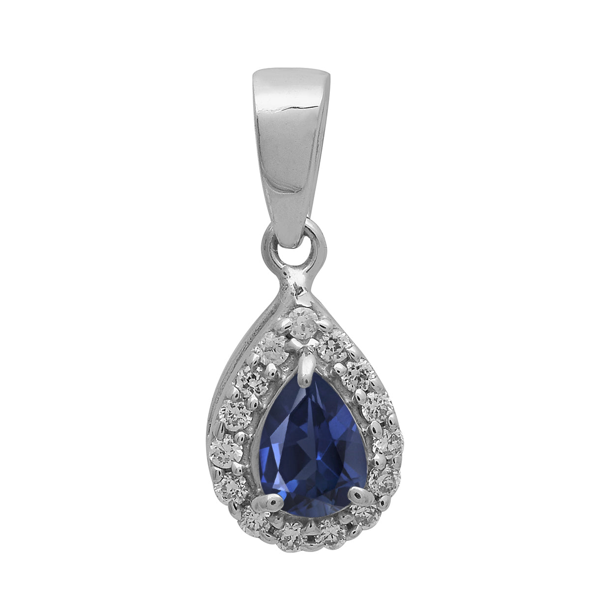 Multi Stone Pear Halo Pendant - Sterling Silver