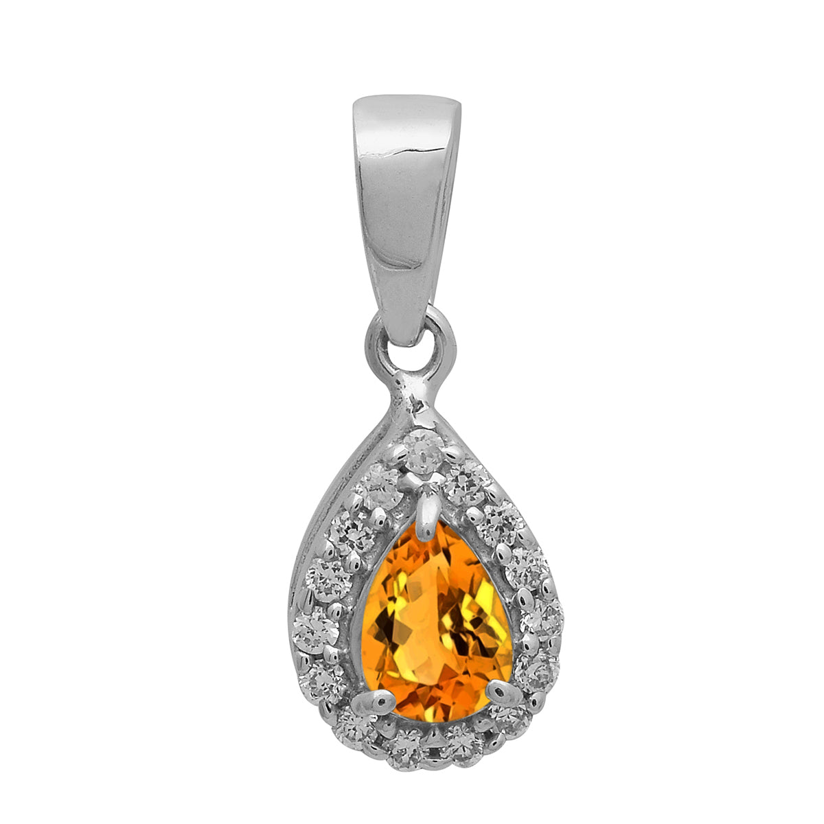 Multi Stone Pear Halo Pendant - Sterling Silver