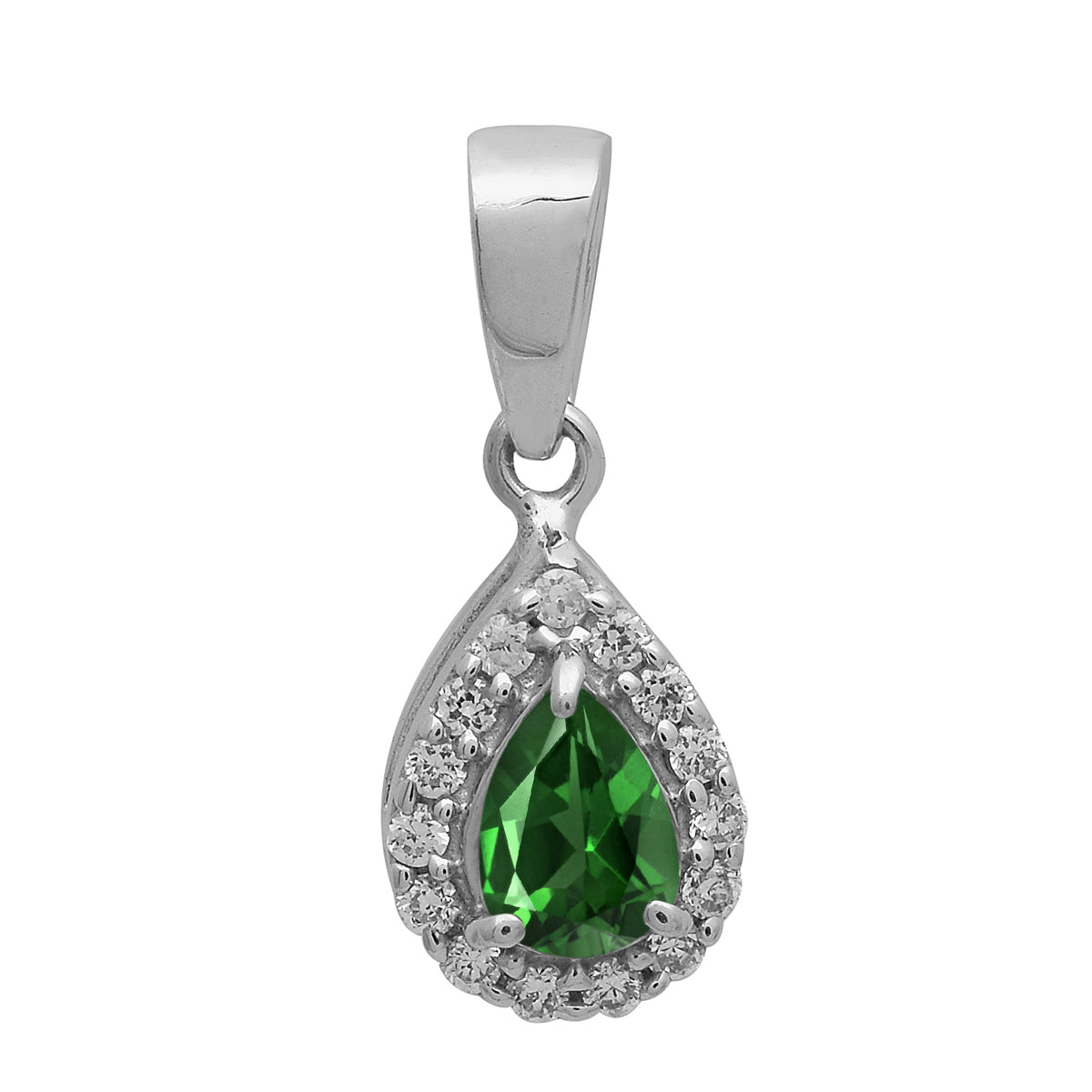 Multi Stone Pear Halo Pendant - Sterling Silver