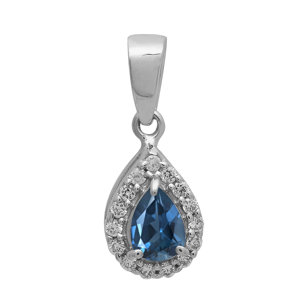 Multi Stone Pear Halo Pendant - Sterling Silver