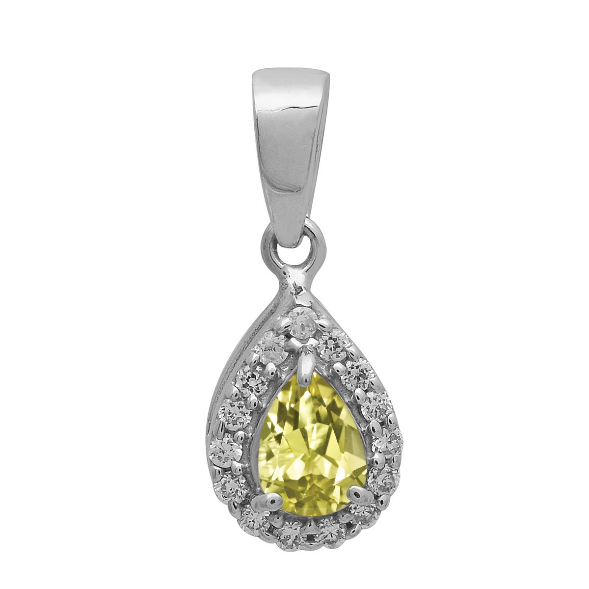 Multi Stone Pear Halo Pendant - Sterling Silver