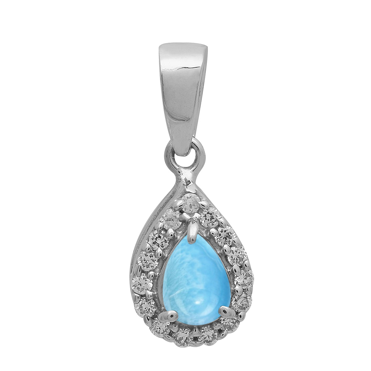 Multi Stone Pear Halo Pendant - Sterling Silver