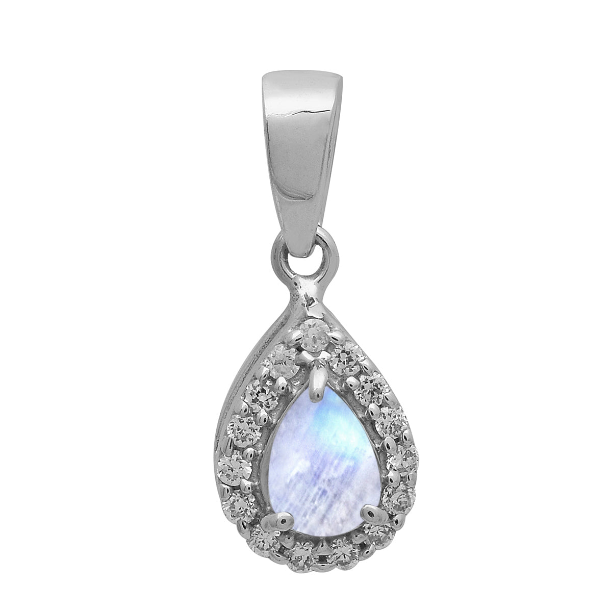 Multi Stone Pear Halo Pendant - Sterling Silver