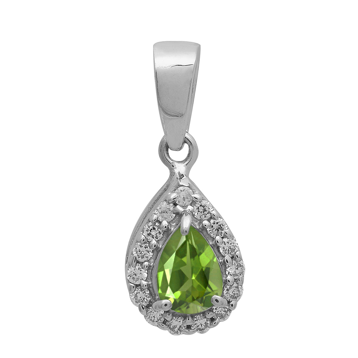 Multi Stone Pear Halo Pendant - Sterling Silver