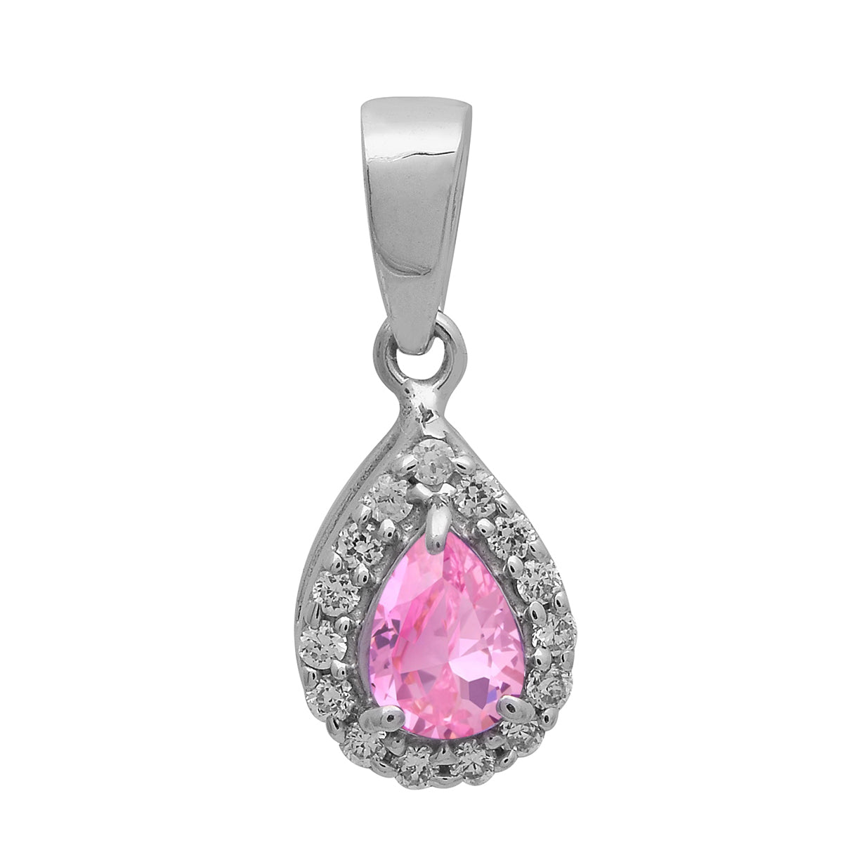 Multi Stone Pear Halo Pendant - Sterling Silver