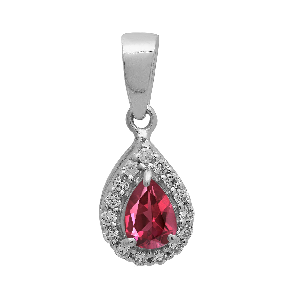 Multi Stone Pear Halo Pendant - Sterling Silver