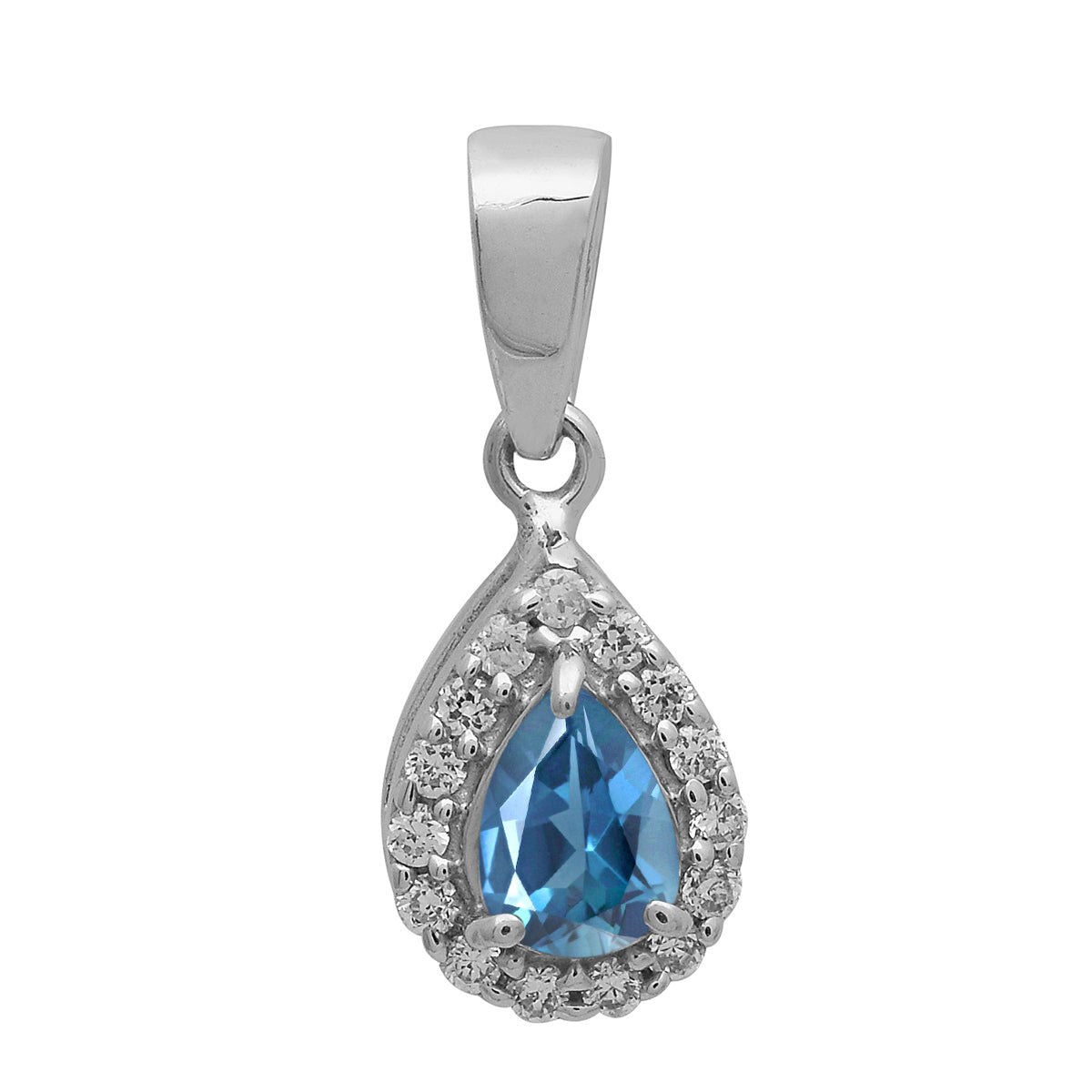 Multi Stone Pear Halo Pendant - Sterling Silver