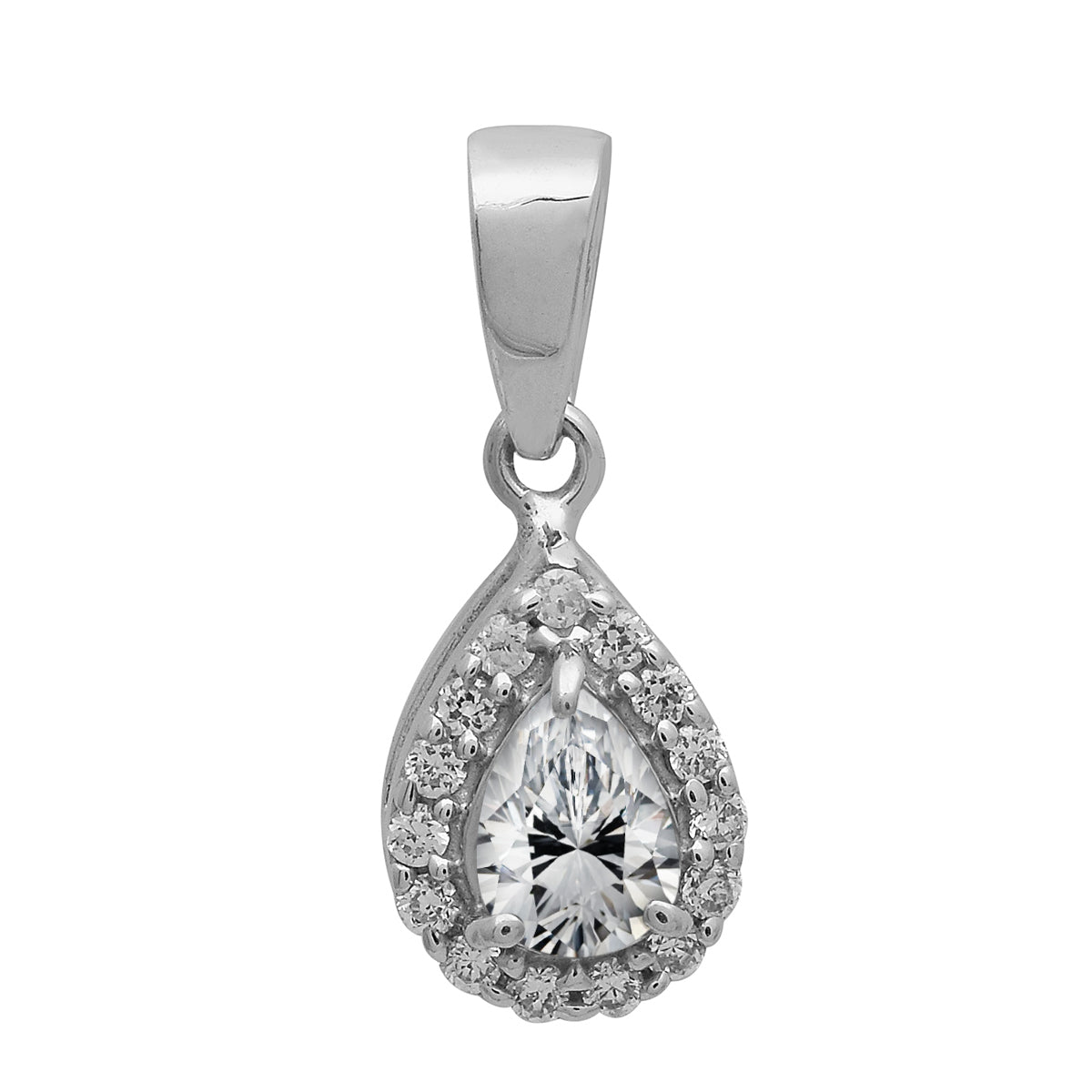 Multi Stone Pear Halo Pendant - Sterling Silver