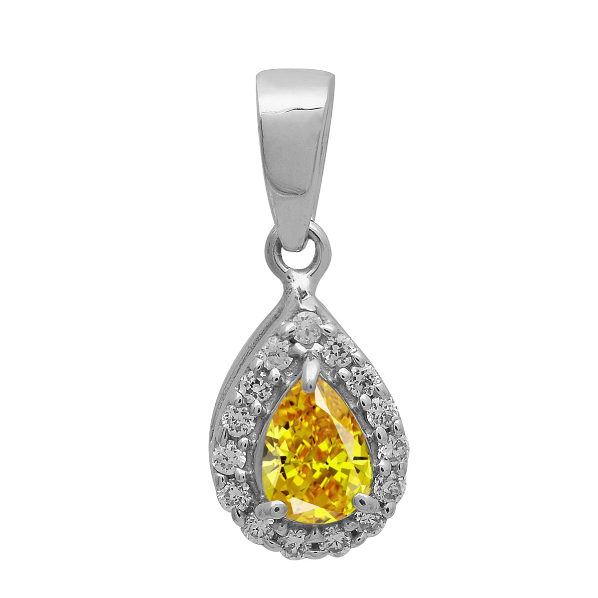Multi Stone Pear Halo Pendant - Sterling Silver