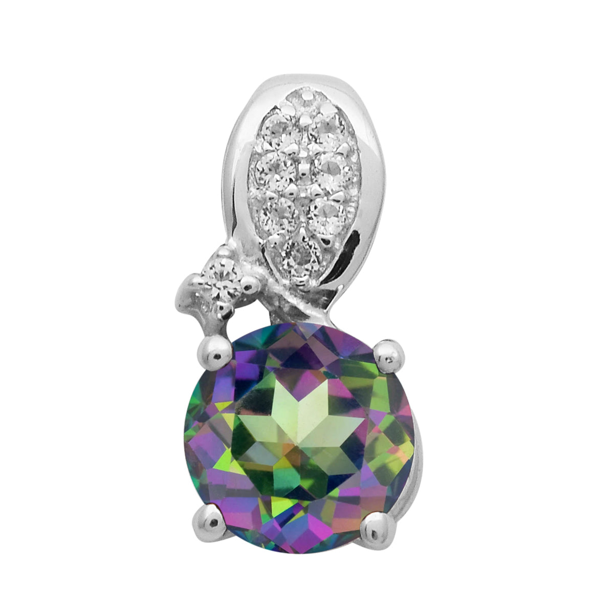 Multi Stone Round Solitaire Pendant - Sterling Silver