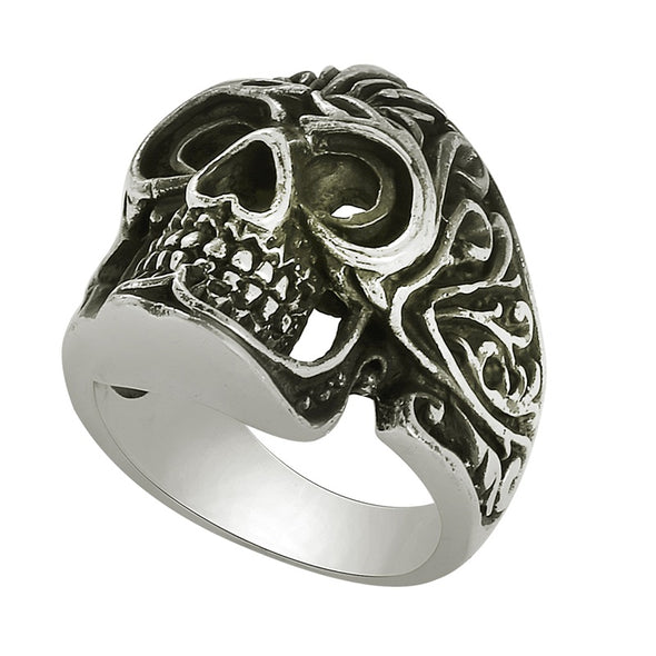 Gothic Flower Skull Tattoo Ring