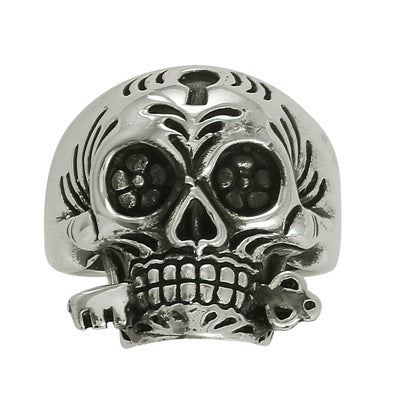 Key & Lock Skull Ring - Sterling Silver