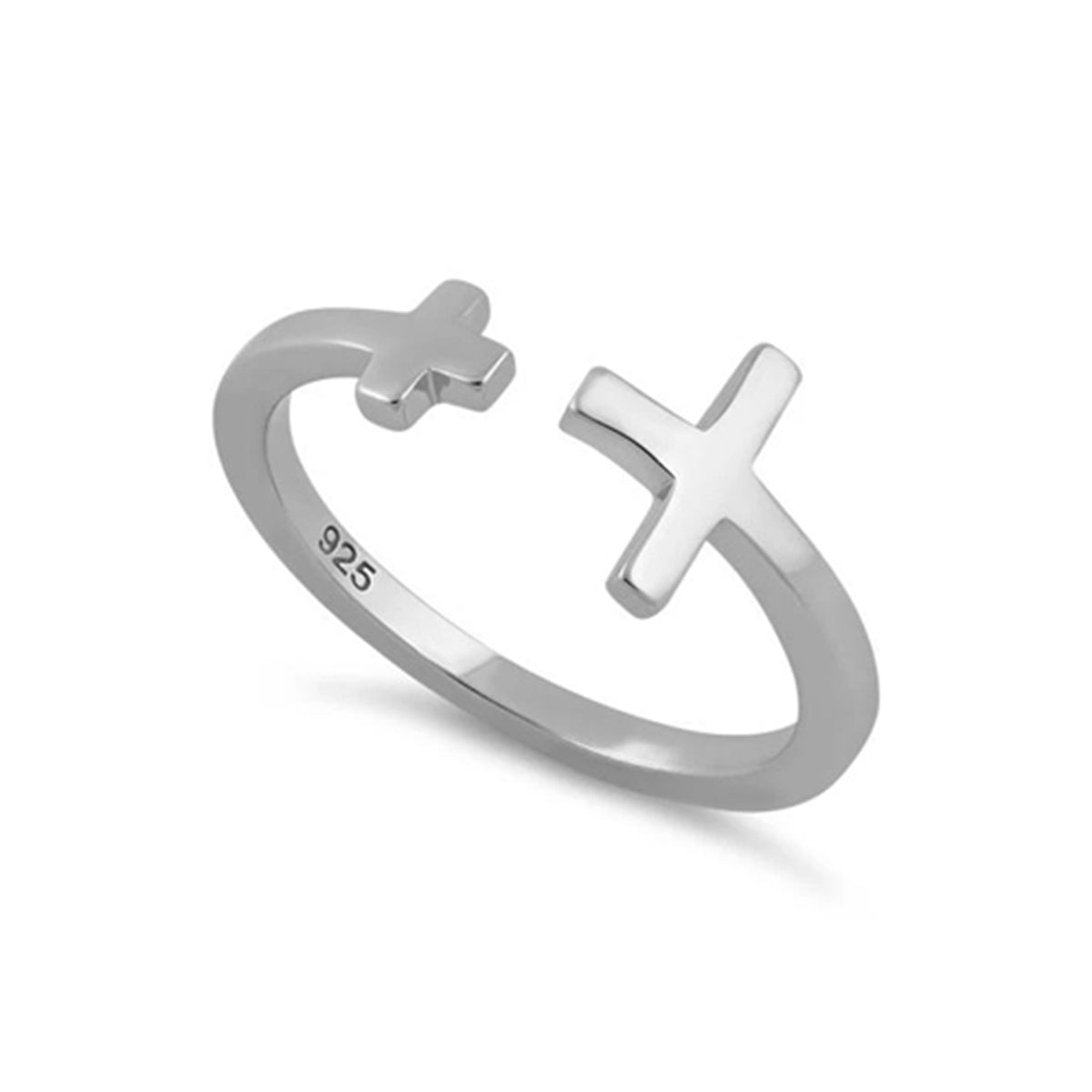 Double Cross Open Band Adjustable Ring - Sterling Silver