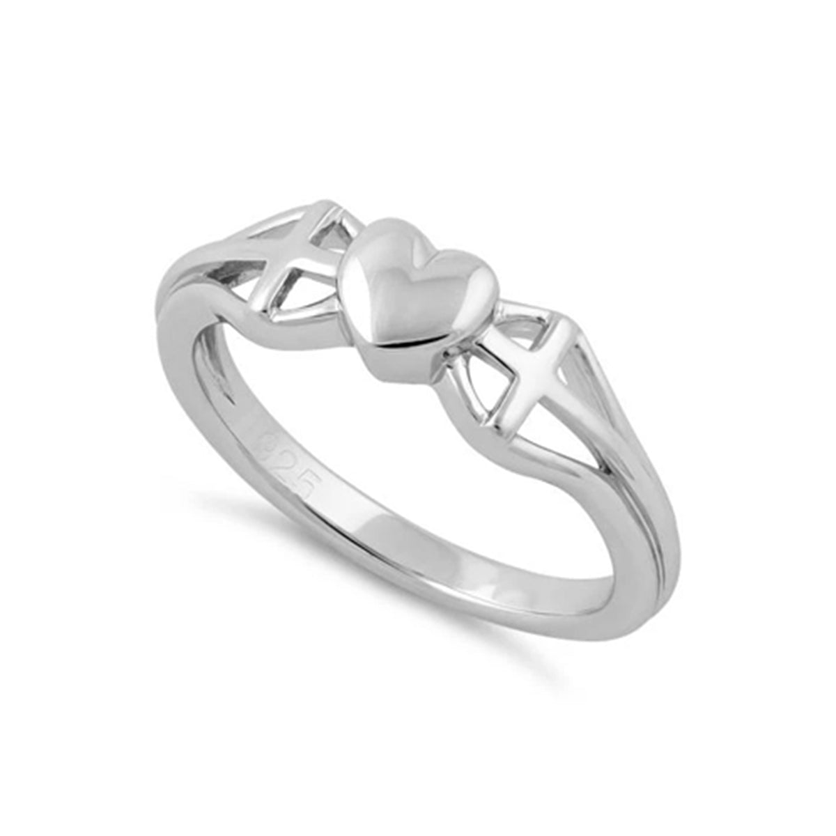 Cross and Heart Ring - Sterling Silver