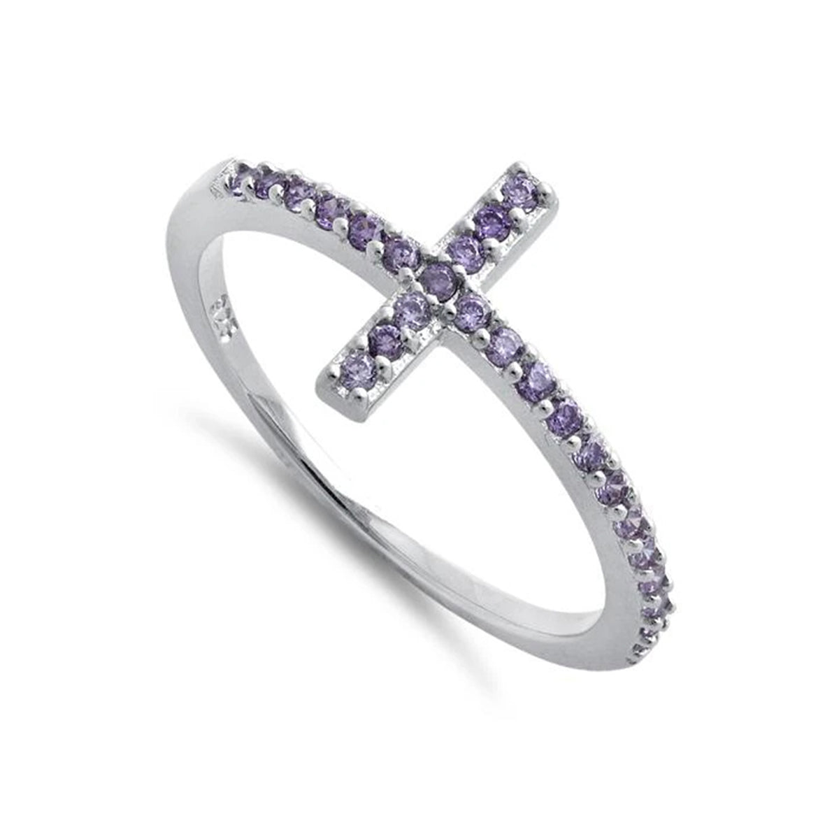 Amethyst Cross Ring - Sterling Silver