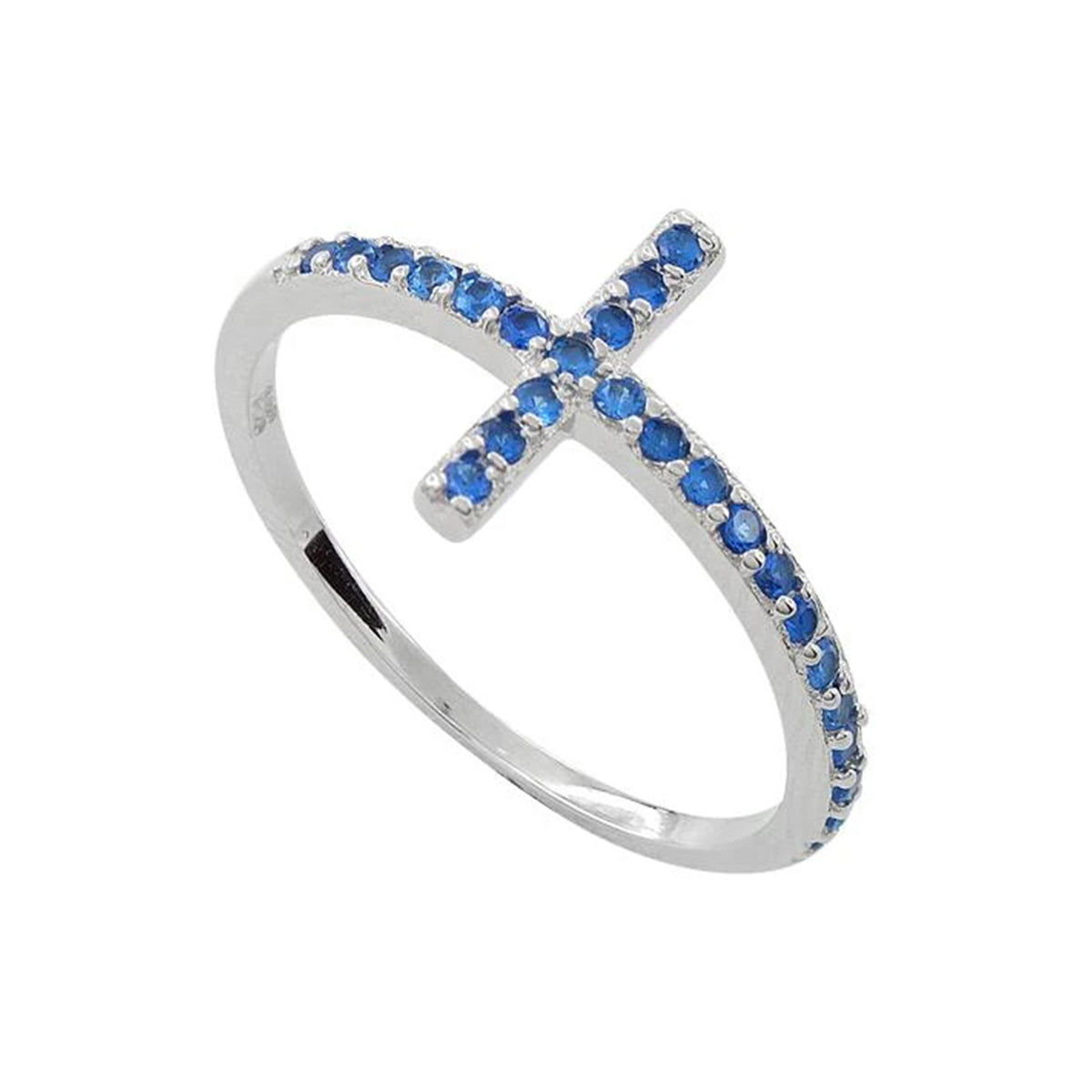 Blue Sapphire Cross Ring - Sterling Silver