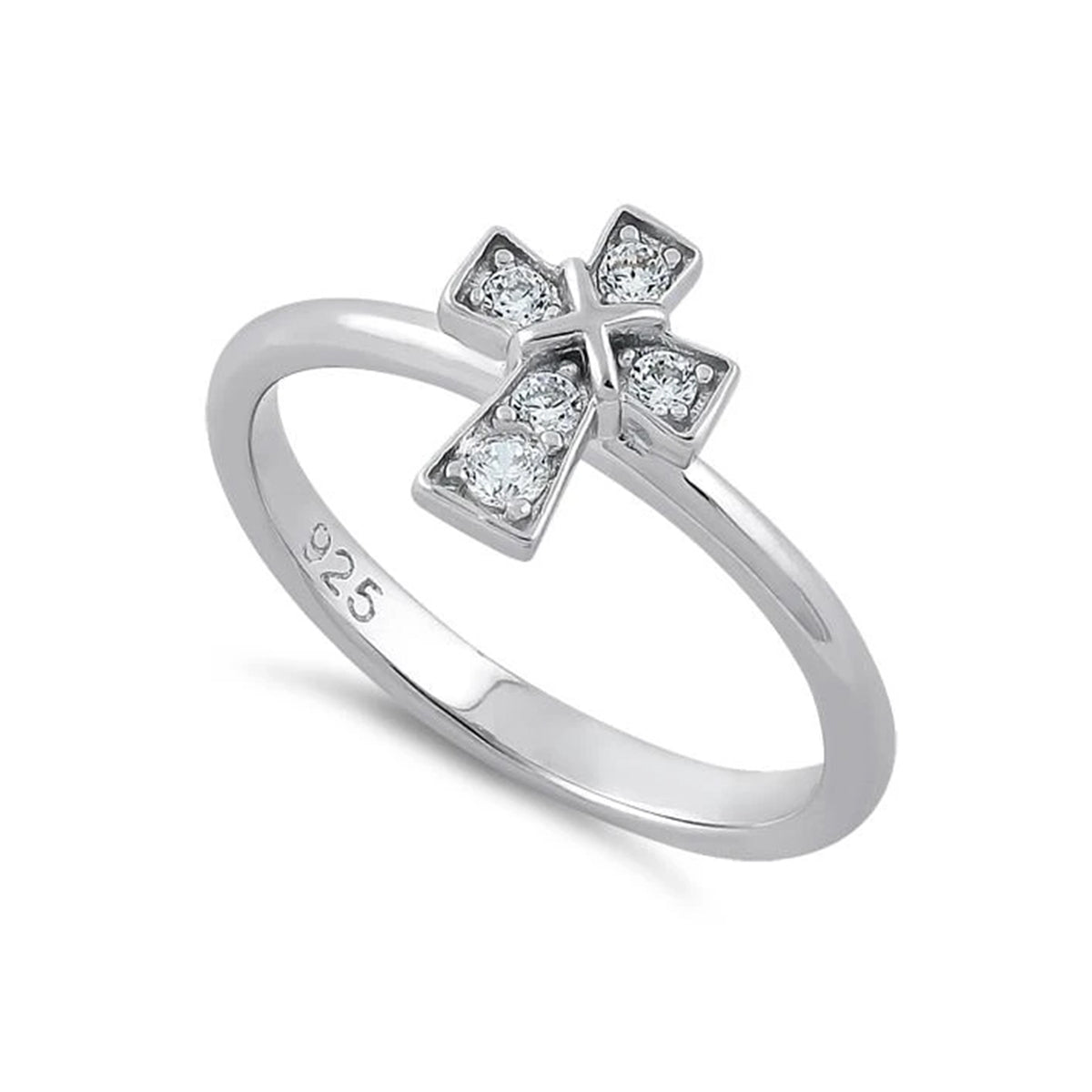White CZ Cross Ring - Sterling Silver