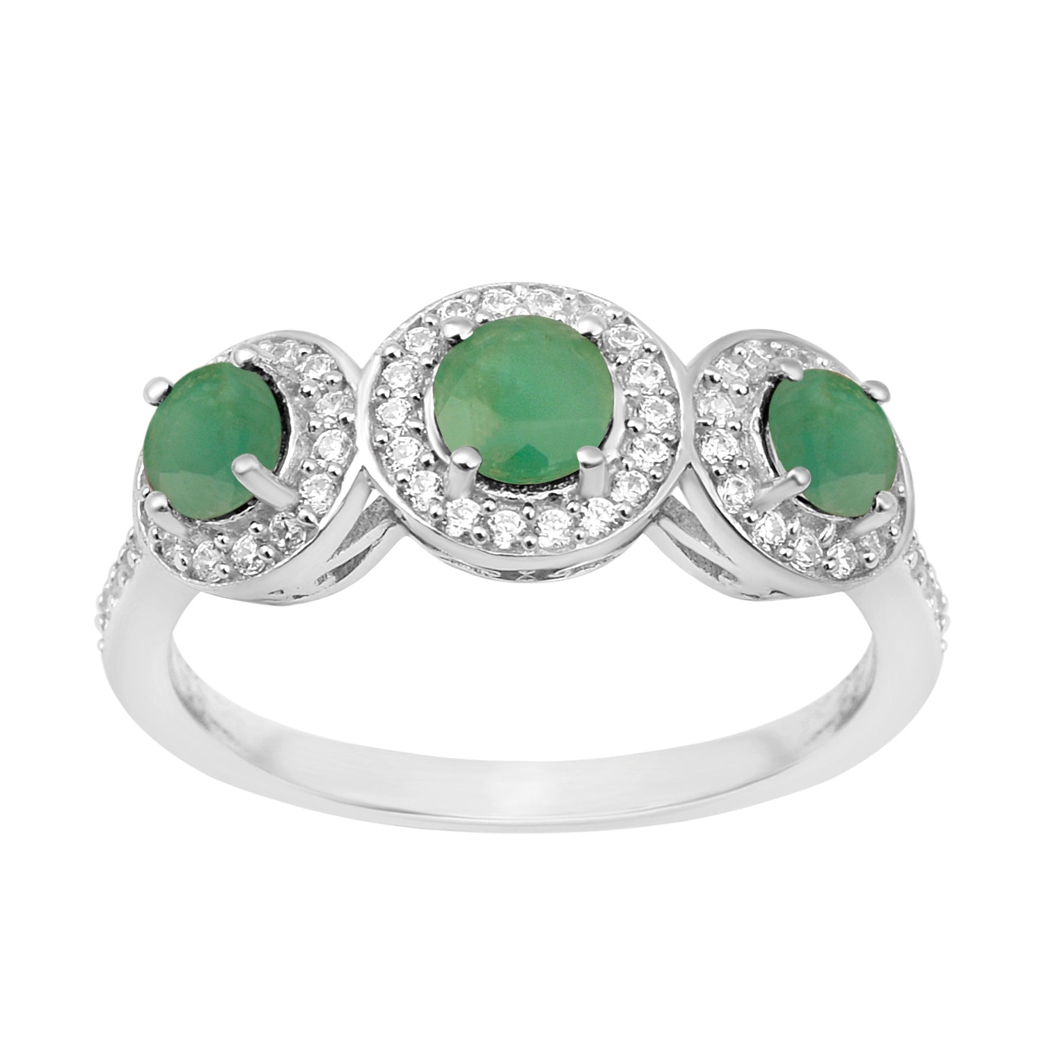 Emerald Triple Halo Design Ring – Sterling Silver