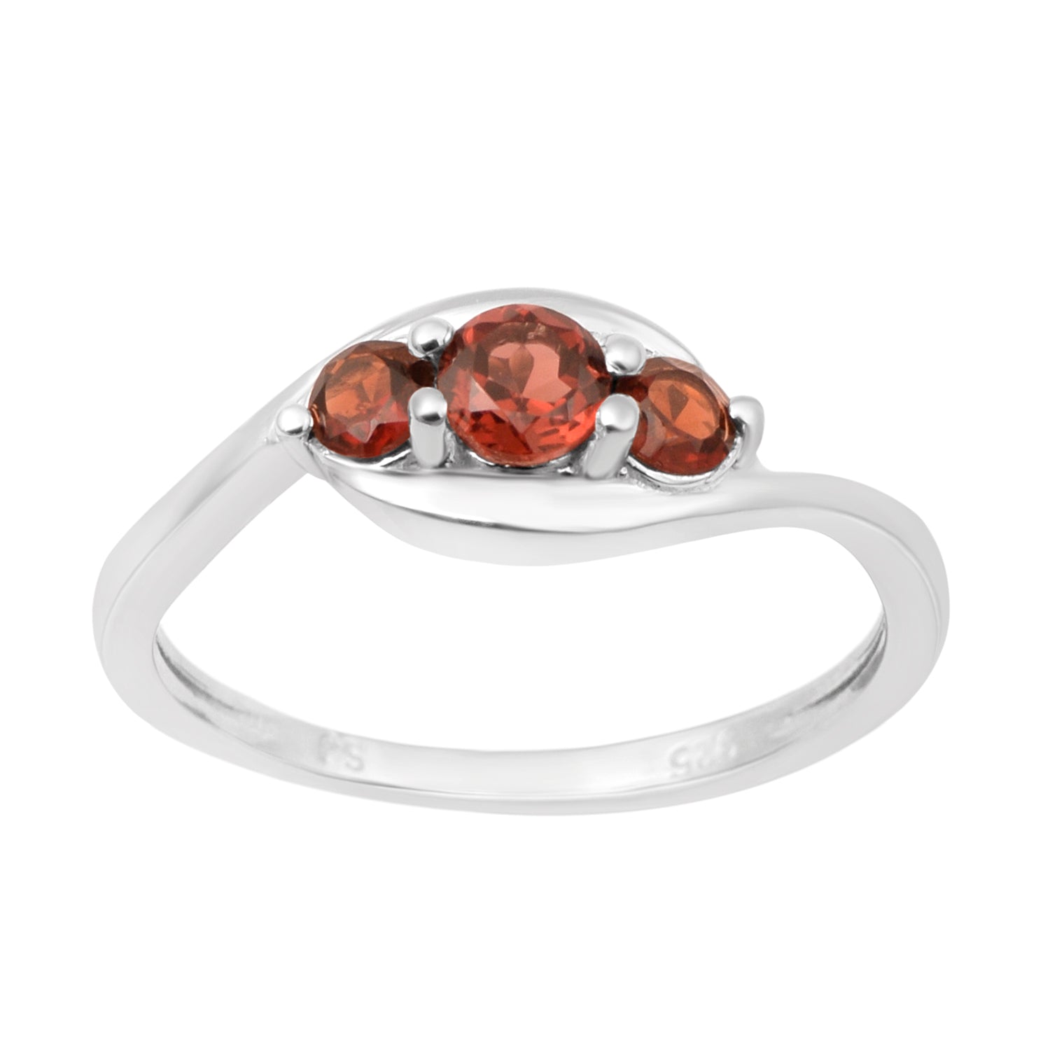 Garnet Three Stone Bypass Ring- Sterling Silver