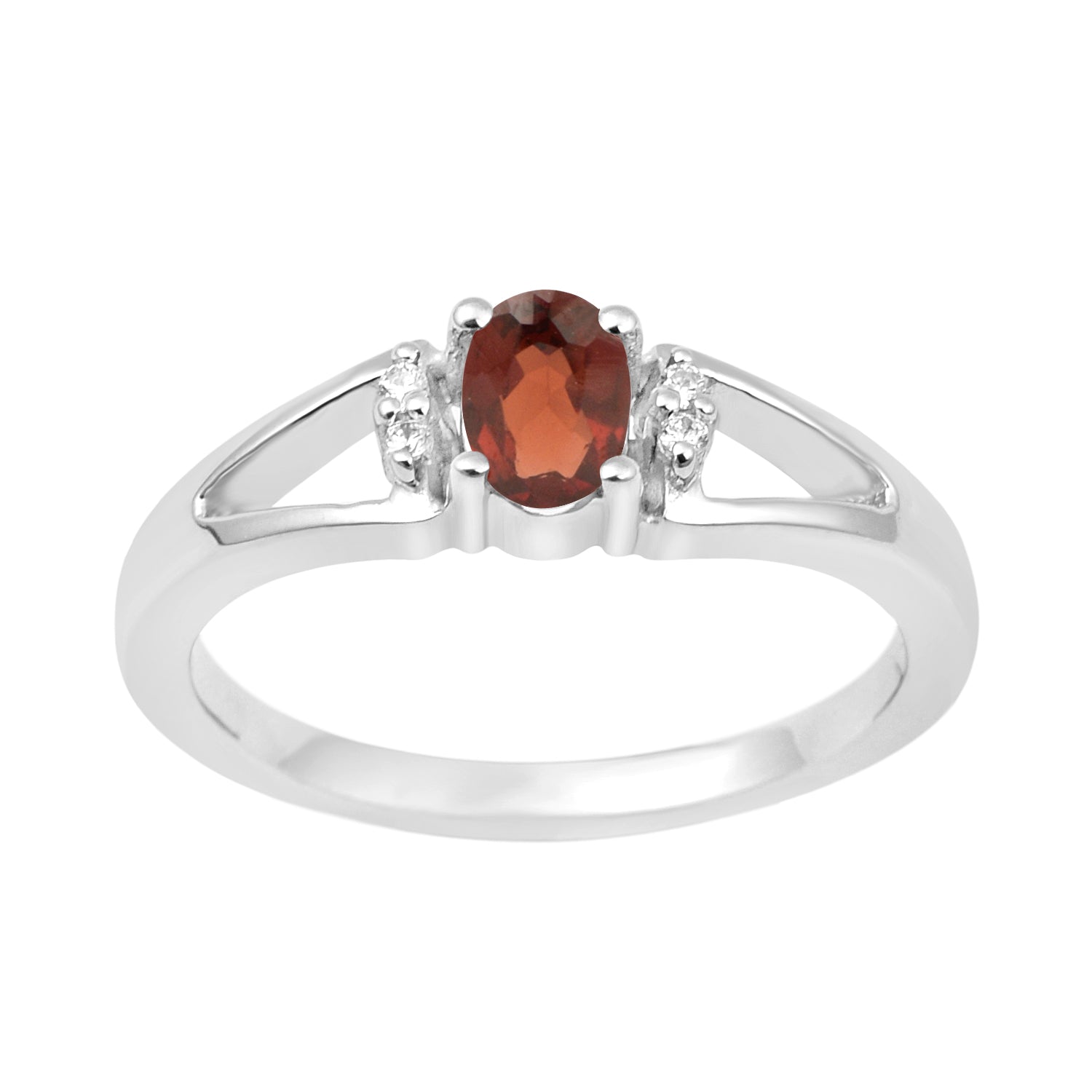 Garnet 6x4MM Oval Solitaire Ring - Sterling Silver