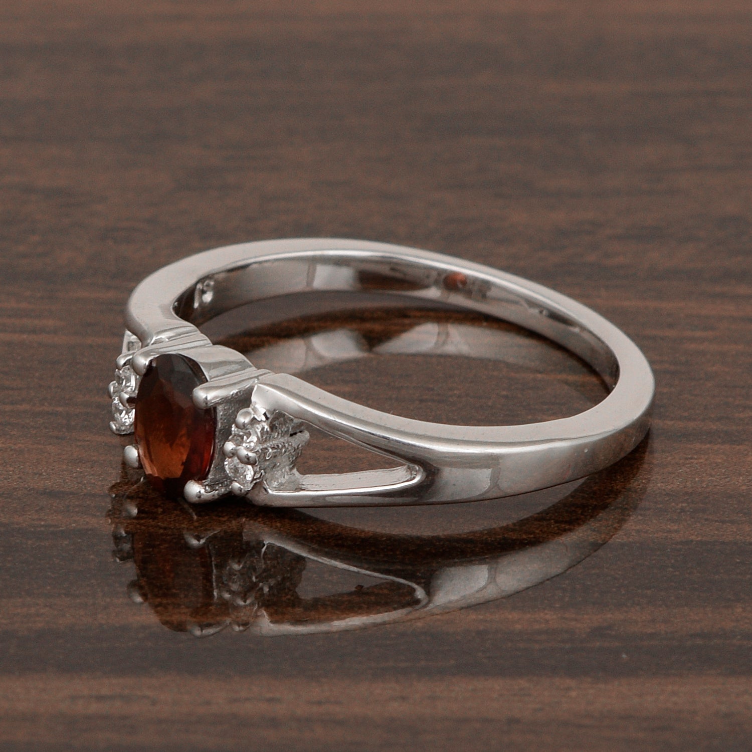Garnet 6x4MM Oval Solitaire Ring - Sterling Silver
