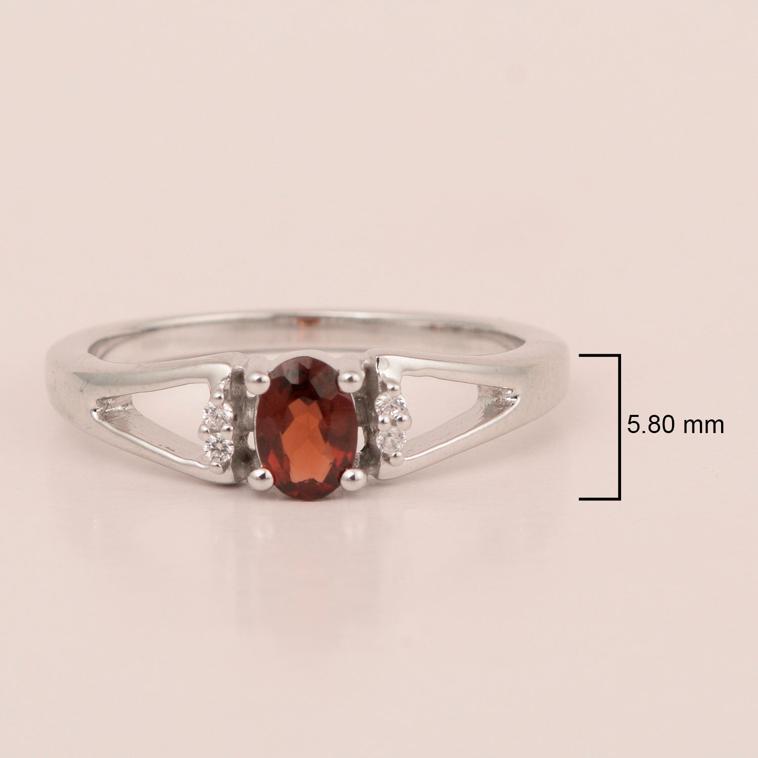 Garnet 6x4MM Oval Solitaire Ring - Sterling Silver