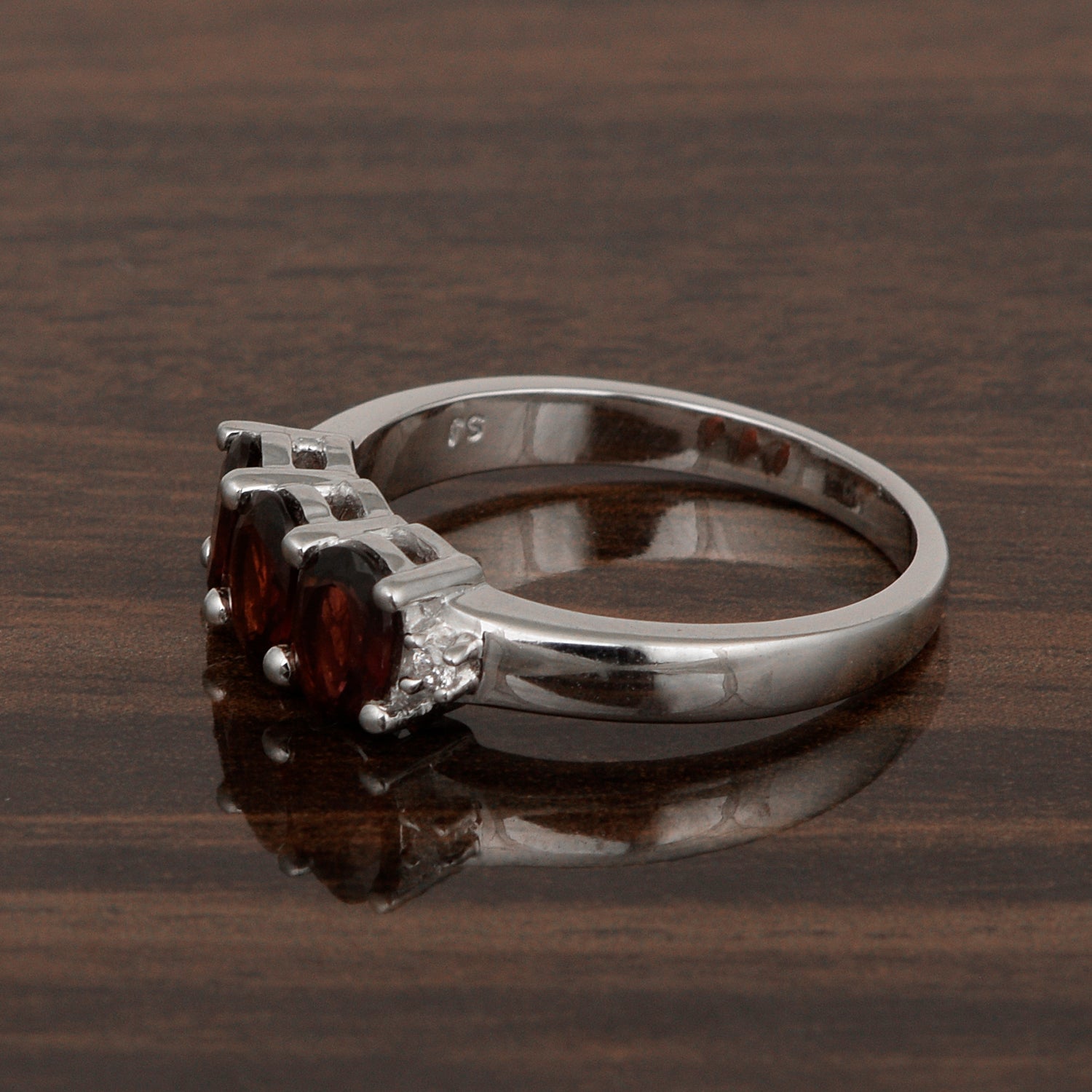 Garnet 6x4MM Oval Three-Stone Ring - Sterling Silver
